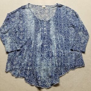 Poetry 12 Top Linen Blouse Popover Blue Floral Lagenoook Peasant Cottagecore